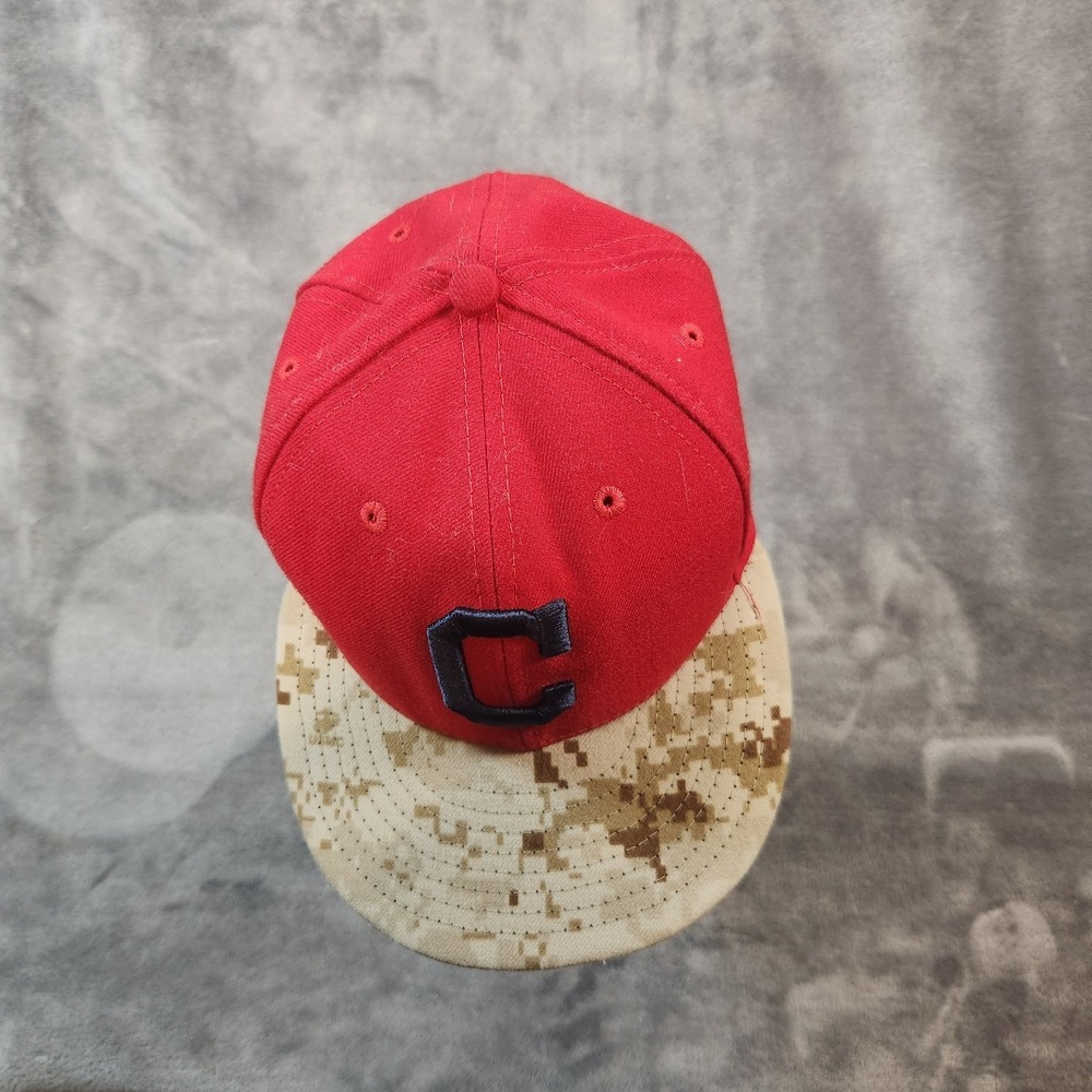 Cleveland Indians Hat Mens 7 Red New Era Fitted Official On Field Cap Camo Brim - Picture 2 of 11
